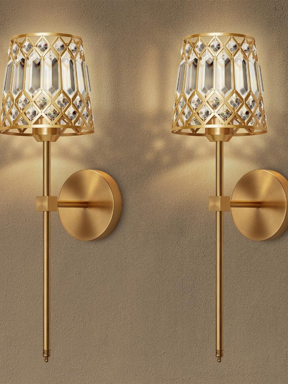 NEW Gold Battery Operated Wall Sconces Set of 2 Crystal Rechargeable Wireless 12
